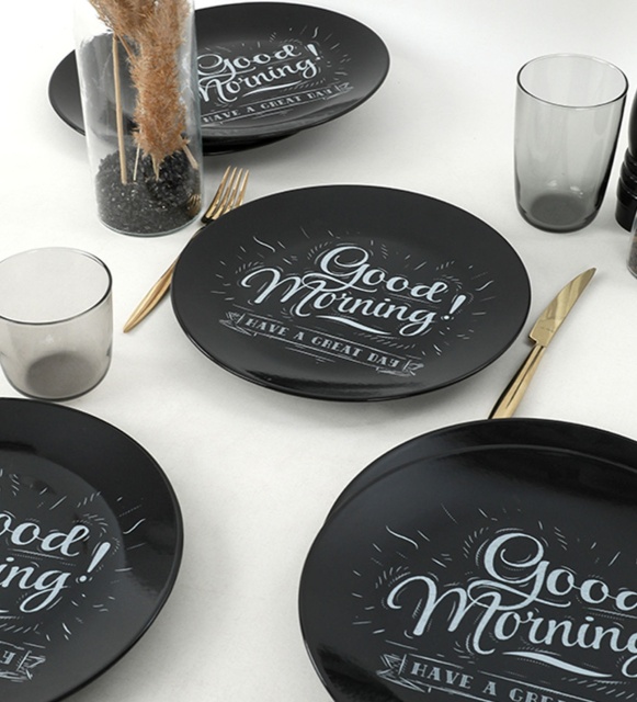 Set 6 farfurii intinse negre din ceramica 25 cm Tess The Home Collection