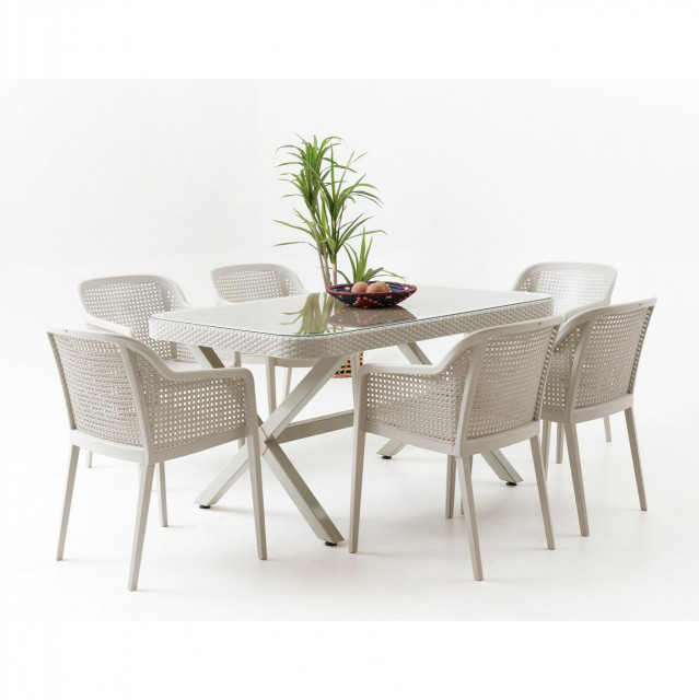 Set 6 scaune si masa dining gri din metal Saka The Home Collection