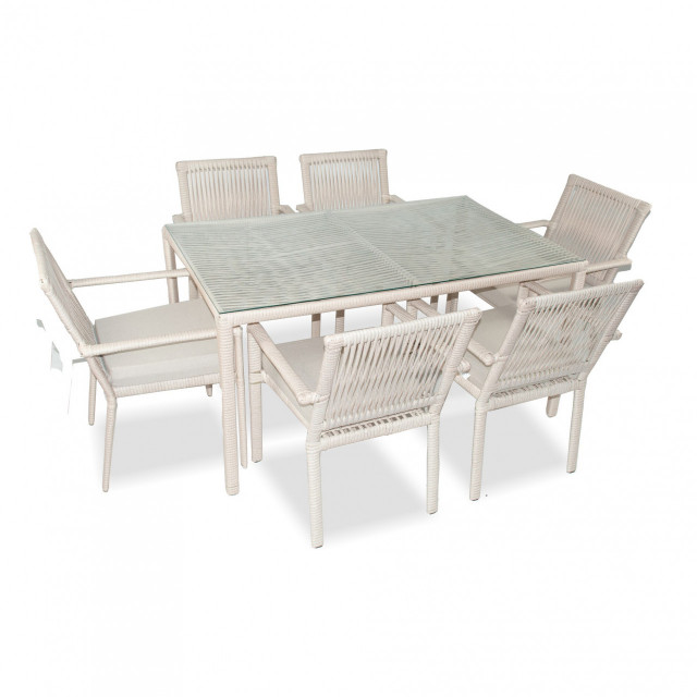 Set 6 scaune si masa dining maro deschis din metal Leros 150 The Home Collection
