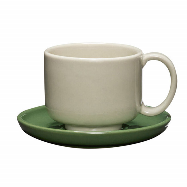 Set ceasca cu farfurioara verde/crem din piatra Amare Hubsch