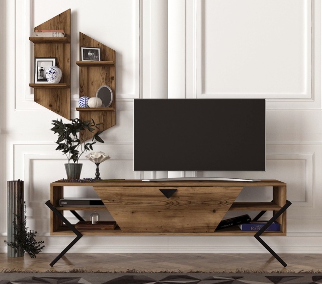 Set comoda TV cu etajera maro din lemn 140 cm Legend The Home Collection