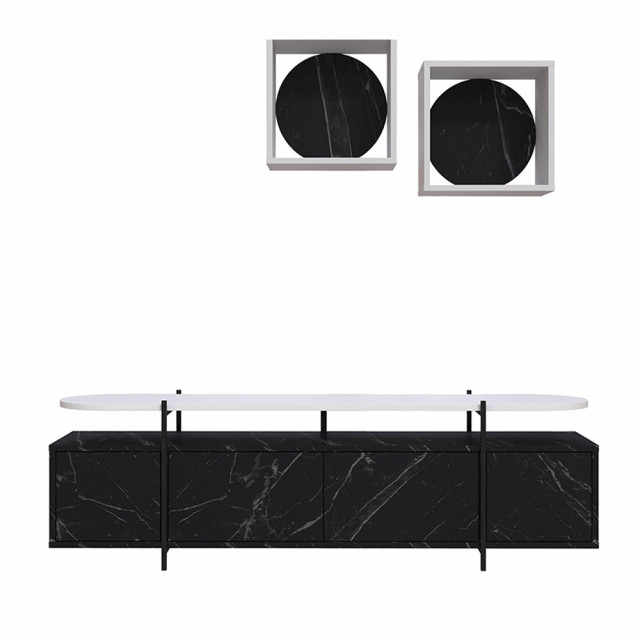 Set comoda TV si 2 rafturi negru/alb din lemn Hanley The Home Collection