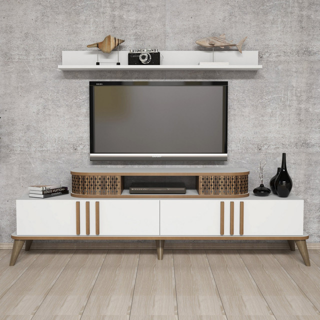 Set comoda TV si raft alb din lemn Eylul The Home Collection