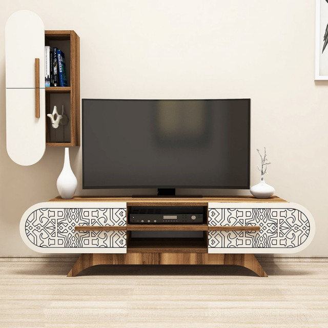 Set comoda TV si raft crem/maro Defne The Home Collection