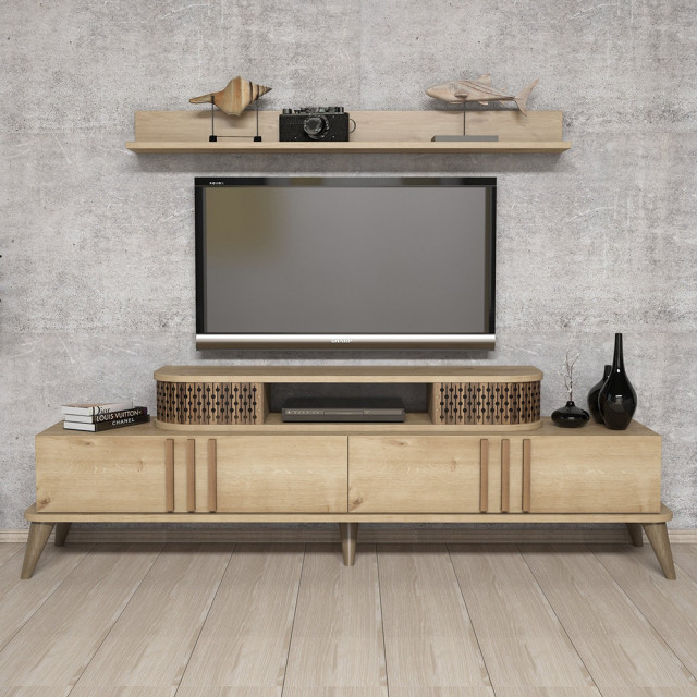 Set comoda TV si raft maro deschis din lemn Eylul The Home Collection