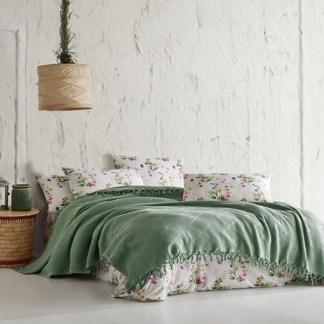 Set cuvertura verde din bumbac Mona Double The Home Collection