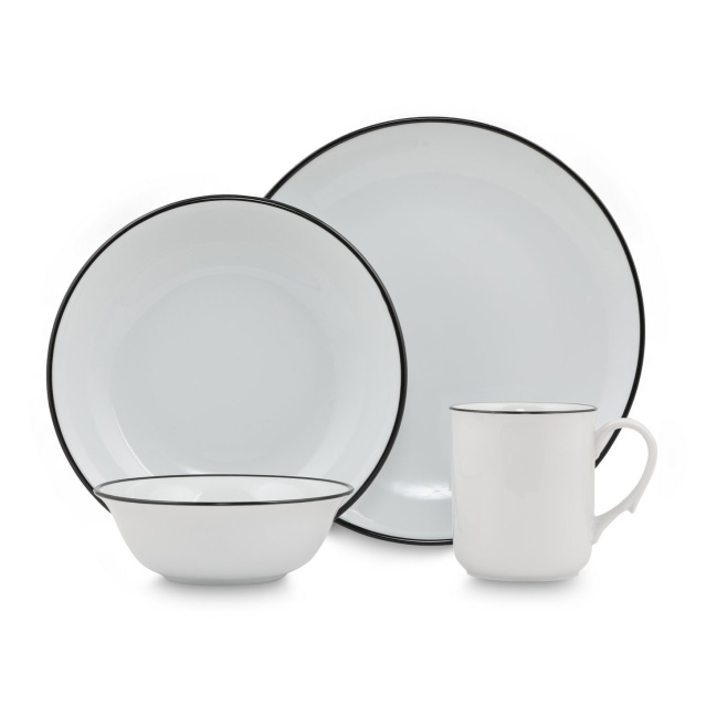 Set de masa 16 piese albe/negre din ceramica Derg The Home Collection