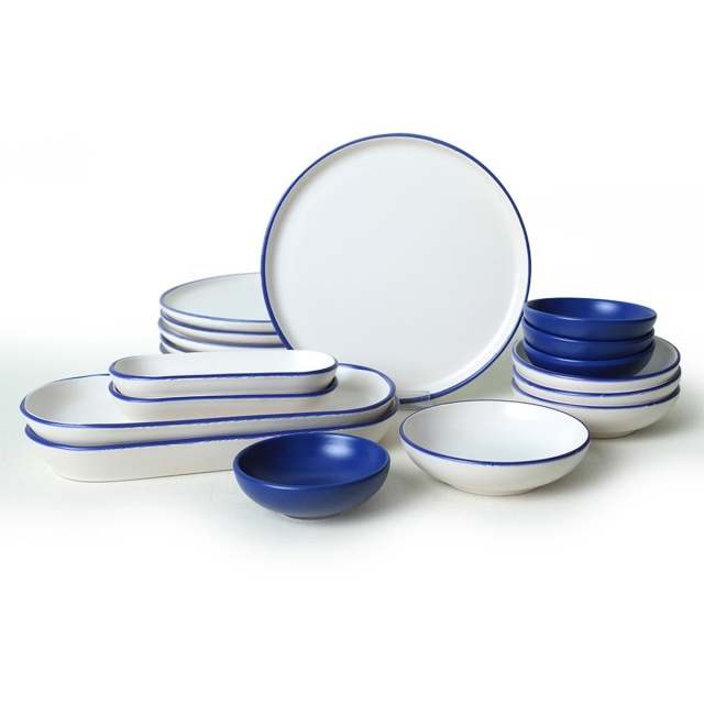 Set de masa 18 piese albe/albastre din ceramica Hos The Home Collection