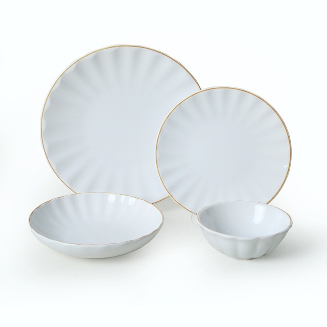 Set de masa 24 piese albe/aurii din ceramica Ded The Home Collection
