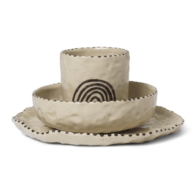 Set de masa 3 piese rosu/maro din ceramica Naive Ferm Living