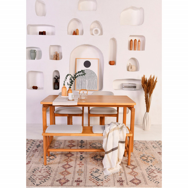 Set masa dining cu 2 scaune si bancheta maro din lemn Cheri The Home Collection