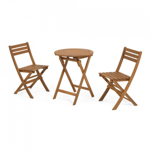 Set masuta si 2 scaune exterior e pliabile maro din lemn Elisia Kave Home