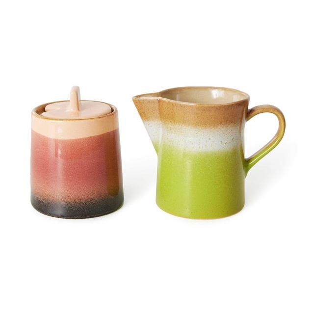 Set zaharnita si latiera multicolore din ceramica 70s Foreland HKliving