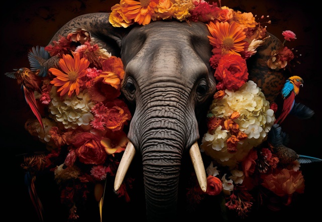Tablou multicolor din sticla 110x160 cm Elephant Ter Halle