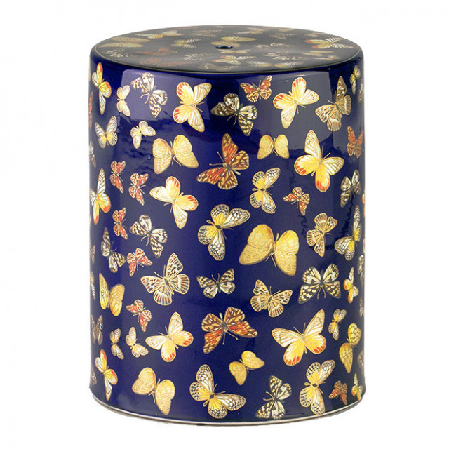 Taburet decorativ alb/auriu din ceramica 33 cm Serruna Thai Natura