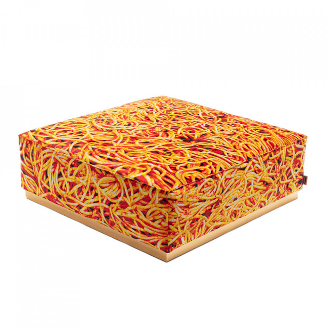 Taburet patrat galben din textil 103x103 cm Spaghetti Seletti