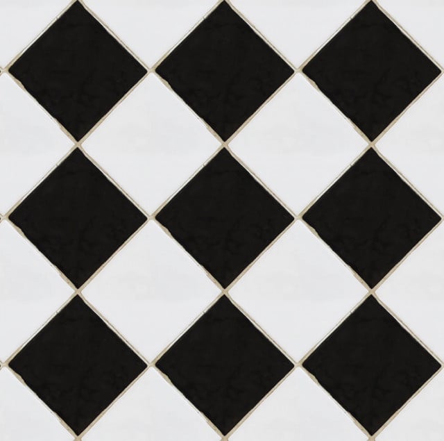 Tapet alb/negru din hartie Checkered Tiles Rebel Walls