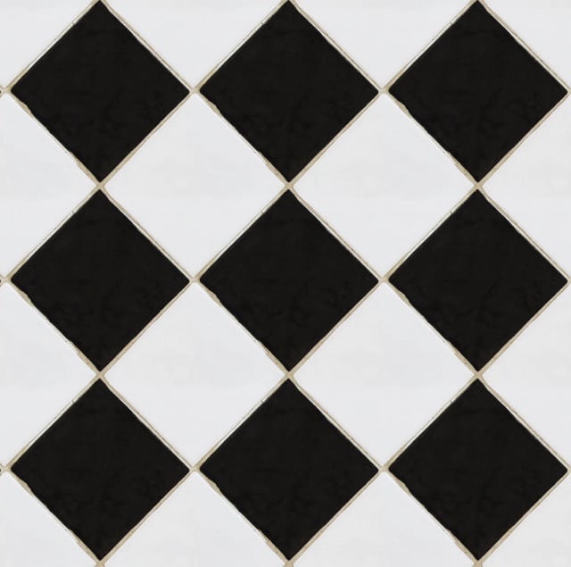 Tapet alb/negru din hartie cu fibre de nailon Checkered Tiles Rebel Walls