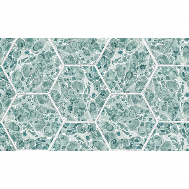 Tapet verde din hartie cu fibre de nailon Marbled Hexagon Tiles Rebel Walls