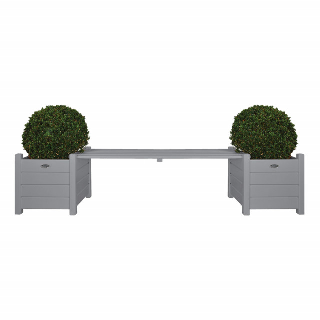 Bancheta exterior cu 2 ghivece gri din lemn 189 cm Aya Esschert Design