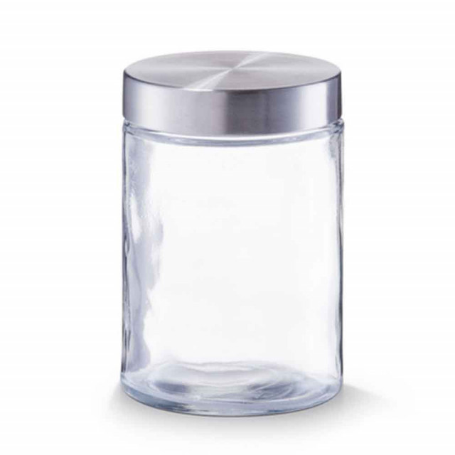 Borcan cu capac transparent/argintiu din sticla si metal 1,1 L Storage Jar Round Medium Zeller