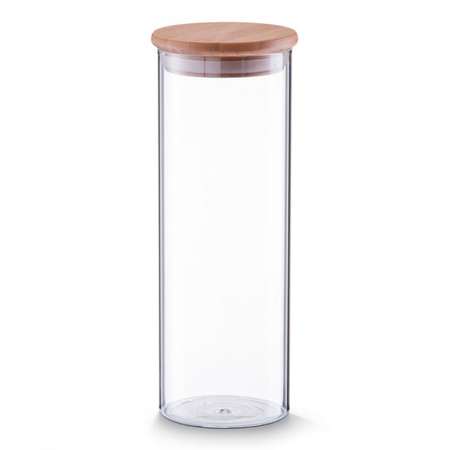 Borcan cu capac transparent/maro din sticla si lemn 1,6 L Lee Zeller