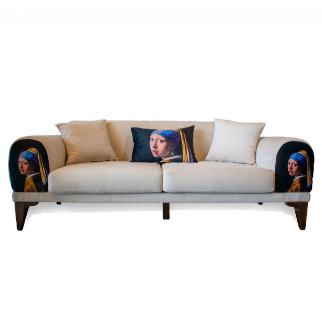 Canapea alba din lemn pentru 3 persoane Zarrin The Home Collection