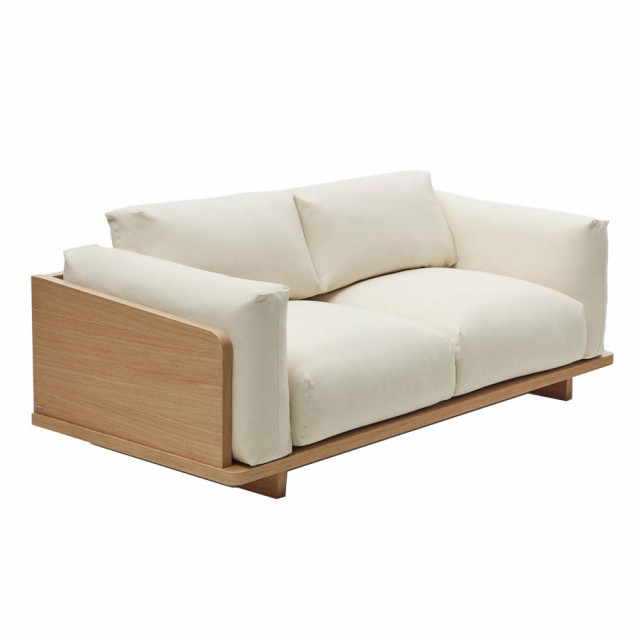 Canapea bej/maro din bumbac si lemn de pin pentru 3 persoane Oaq Kave Home