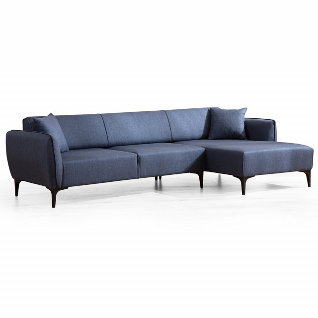 Canapea cu colt albastra din textil pentru 3 persoane Belissimo Right The Home Collection