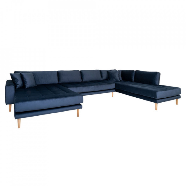 Canapea cu colt albastru inchis din catifea 370 cm Lido U Left House Nordic