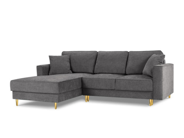 Canapea cu colt extensibila gri/auriu din textil si lemn de pin pentru 4 persoane Left Dunas Besolux