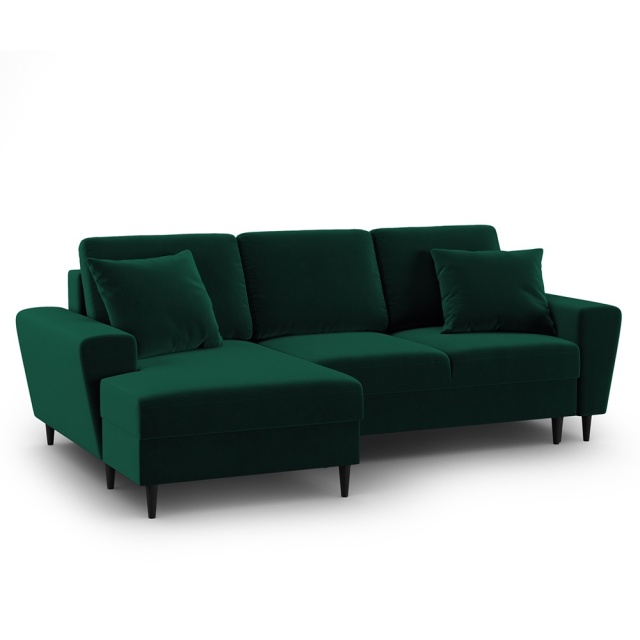 Canapea cu colt extensibila verde/neagra din catifea pentru 4 persoane Moghan Wola Left Besolux