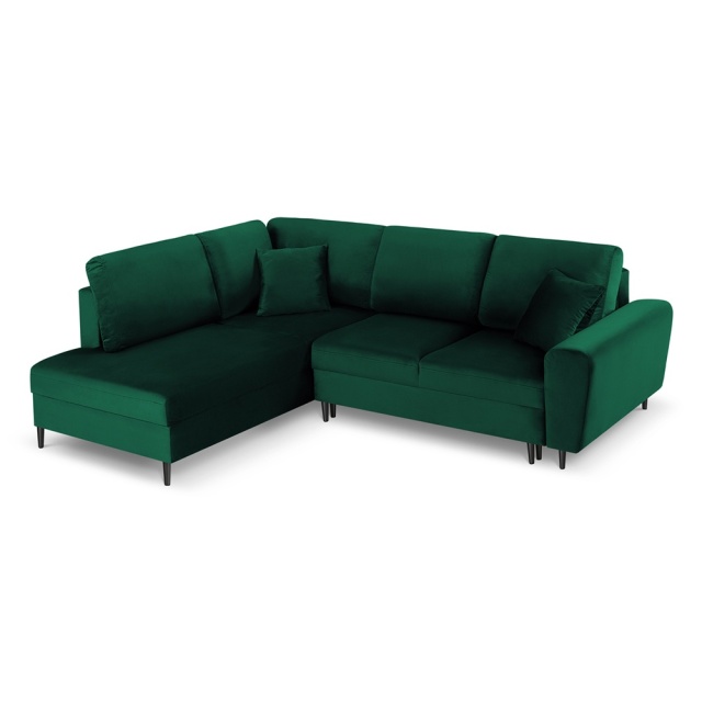 Canapea cu colt extensibila verde/neagra din catifea pentru 5 persoane Moghan Left Besolux