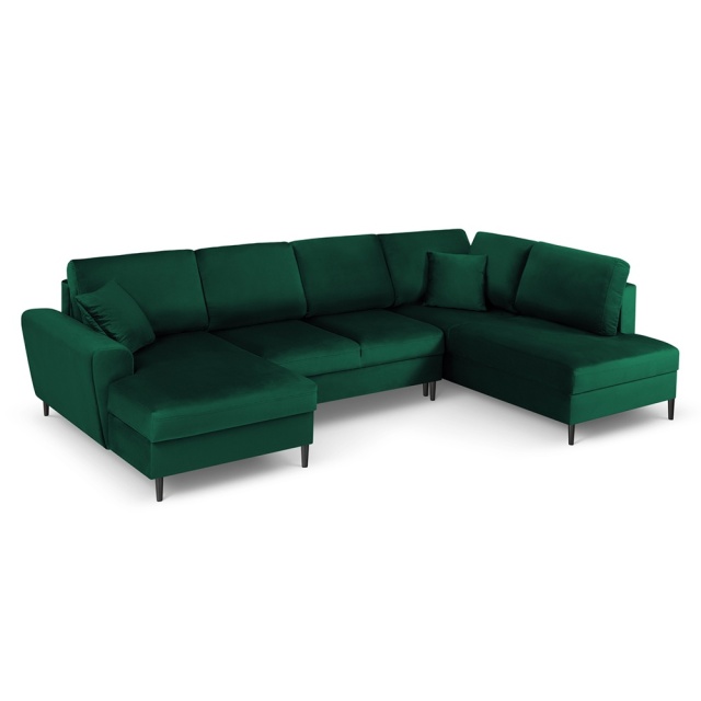 Canapea cu colt extensibila verde/neagra din catifea pentru 7 persoane Moghan Right Besolux