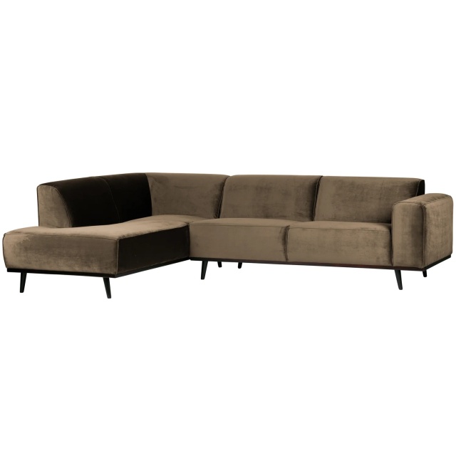 Canapea cu colt grej din catifea 274 cm Statement Left BePureHome