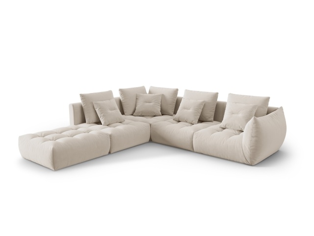 Canapea cu colt modulara ecru din catifea pentru 4 persoane Bloom Left Besolux