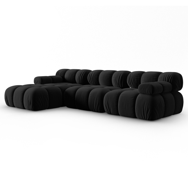 Canapea cu colt modulara neagra din catifea pentru 4 persoane Bellis Left Besolux