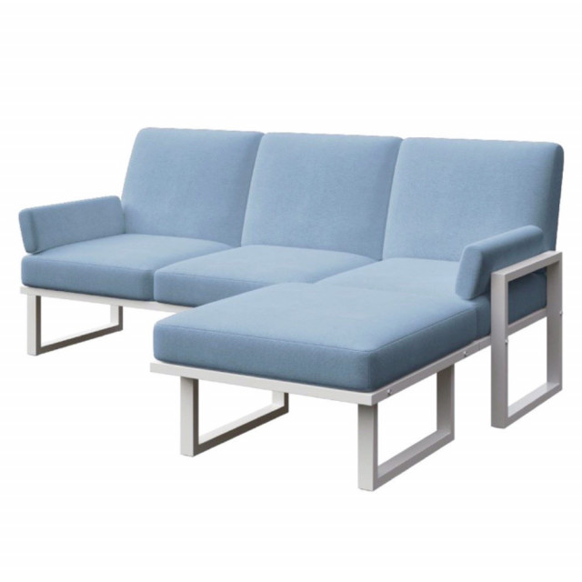 Canapea cu colt pentru exterior albastru deschis/alb din olefina si otel 205 cm Soledo Mesonica