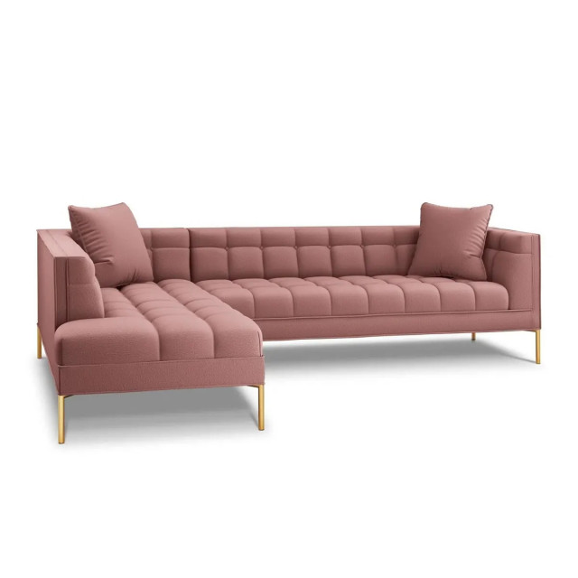 Canapea cu colt roz/aurie din textil si metal pentru 5 persoane Karoo Left Besolux