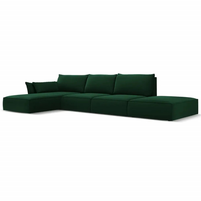 Canapea cu colt verde din catifea pentru 5 persoane Kaelle Left Besolux