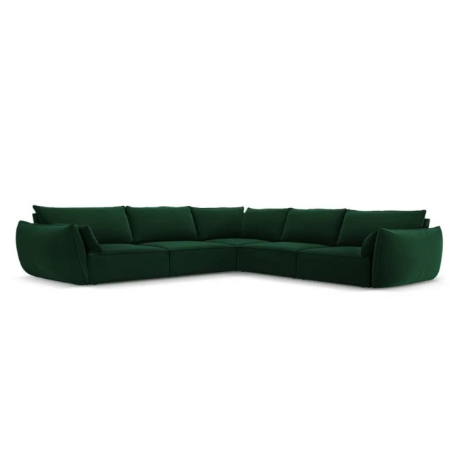 Canapea cu colt verde din catifea si lemn de pin pentru 7 persoane Kaelle Besolux
