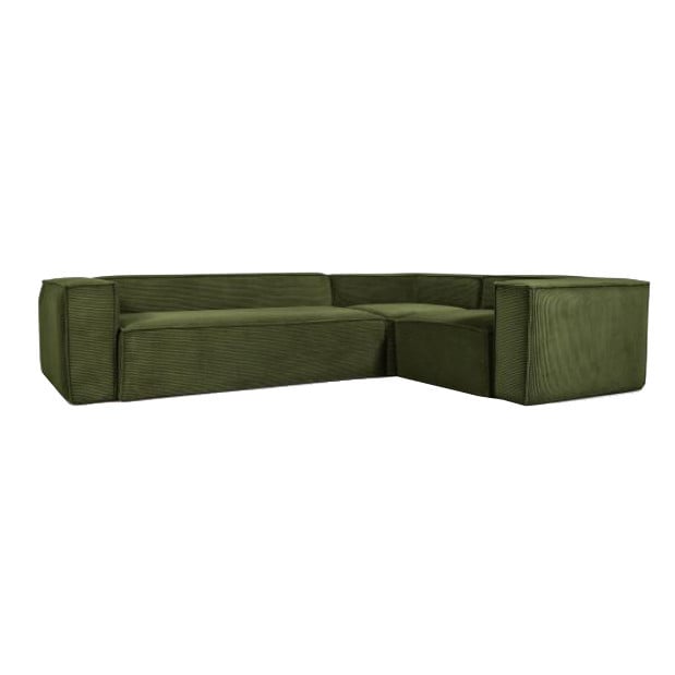 Canapea cu colt verde din material textil si lemn pentru 4 persoane Blok Corduroy Right Kave Home