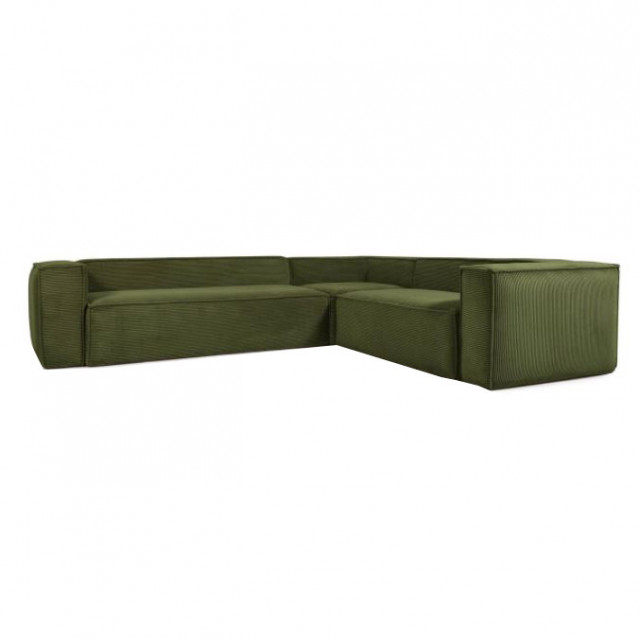 Canapea cu colt verde din material textil si lemn pentru 5 persoane Blok Right Corduroy Kave Home