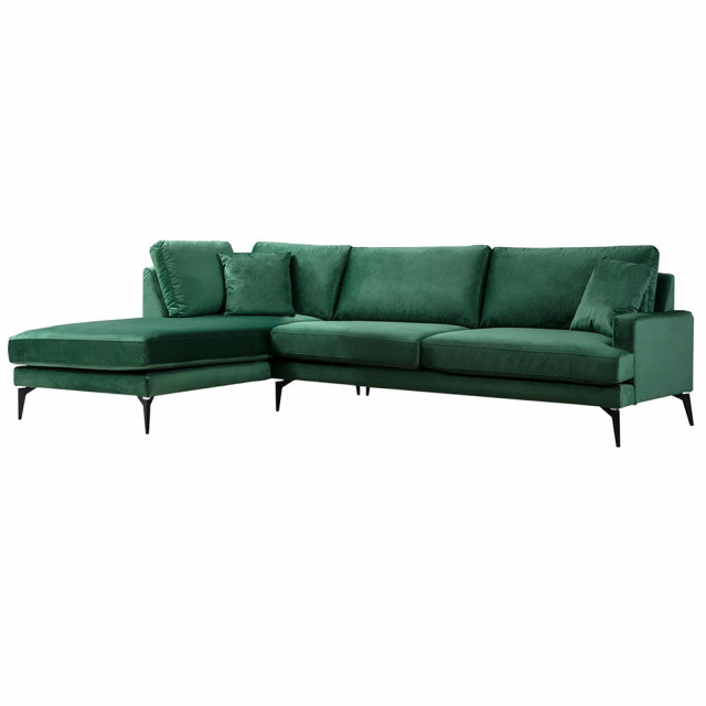 Canapea cu colt verde din textil pentru 3 persoane Papira Left The Home Collection