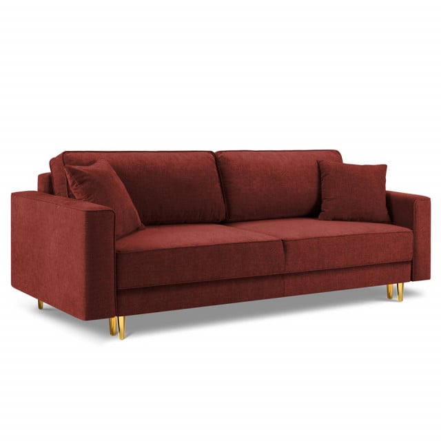 Canapea extensibila rosie/aurie din textil si lemn de pin pentru 3 persoane Dunas Besolux