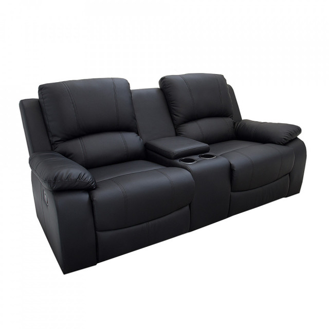 Canapea recliner neagra din piele ecologica pentru 2 persoane Hollywood The Home Collection