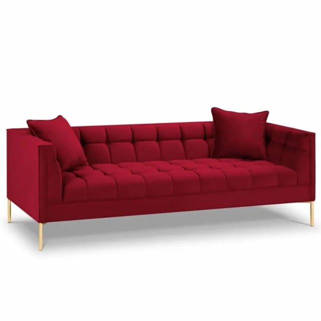 Canapea rosie/aurie din catifea si lemn de pin pentru 3 persoane Karoo Besolux