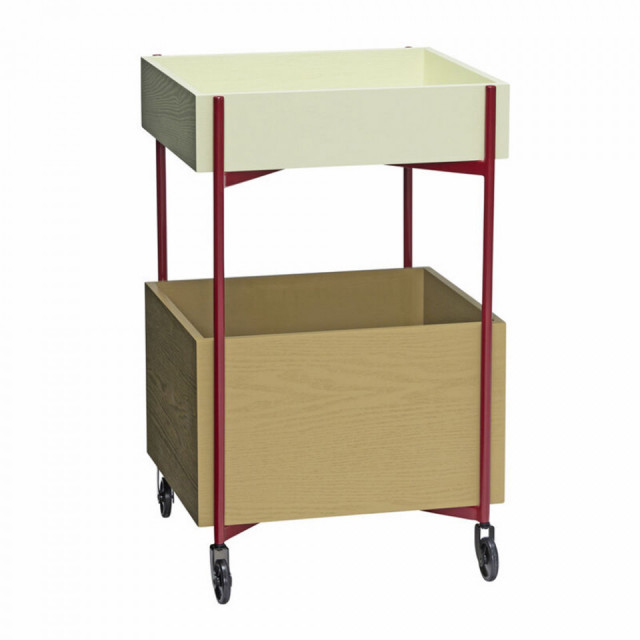 Carucior verde kaki/rosu burgund din lemn Fresh Hubsch