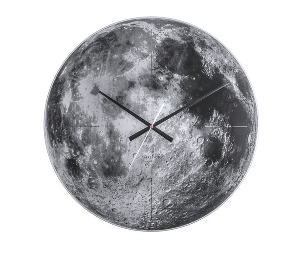 Ceas perete rotund gri/negru din sticla 60 cm Moon Present Time