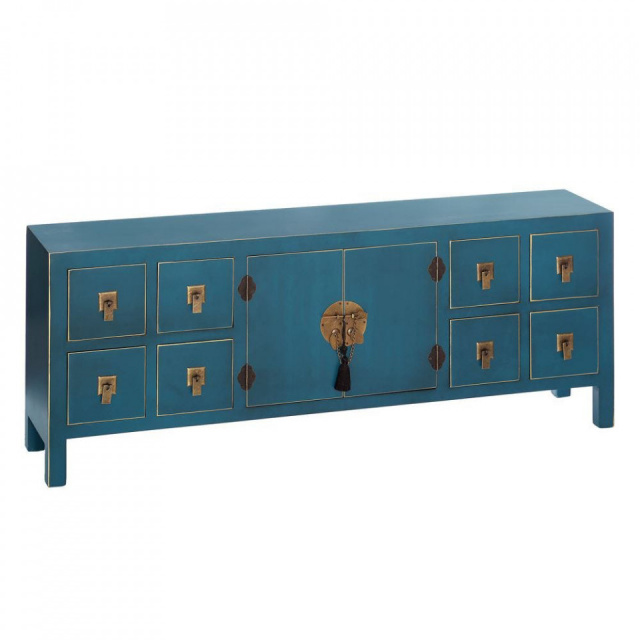 Comoda TV albastra din lemn 130 cm Matrika The Home Collection